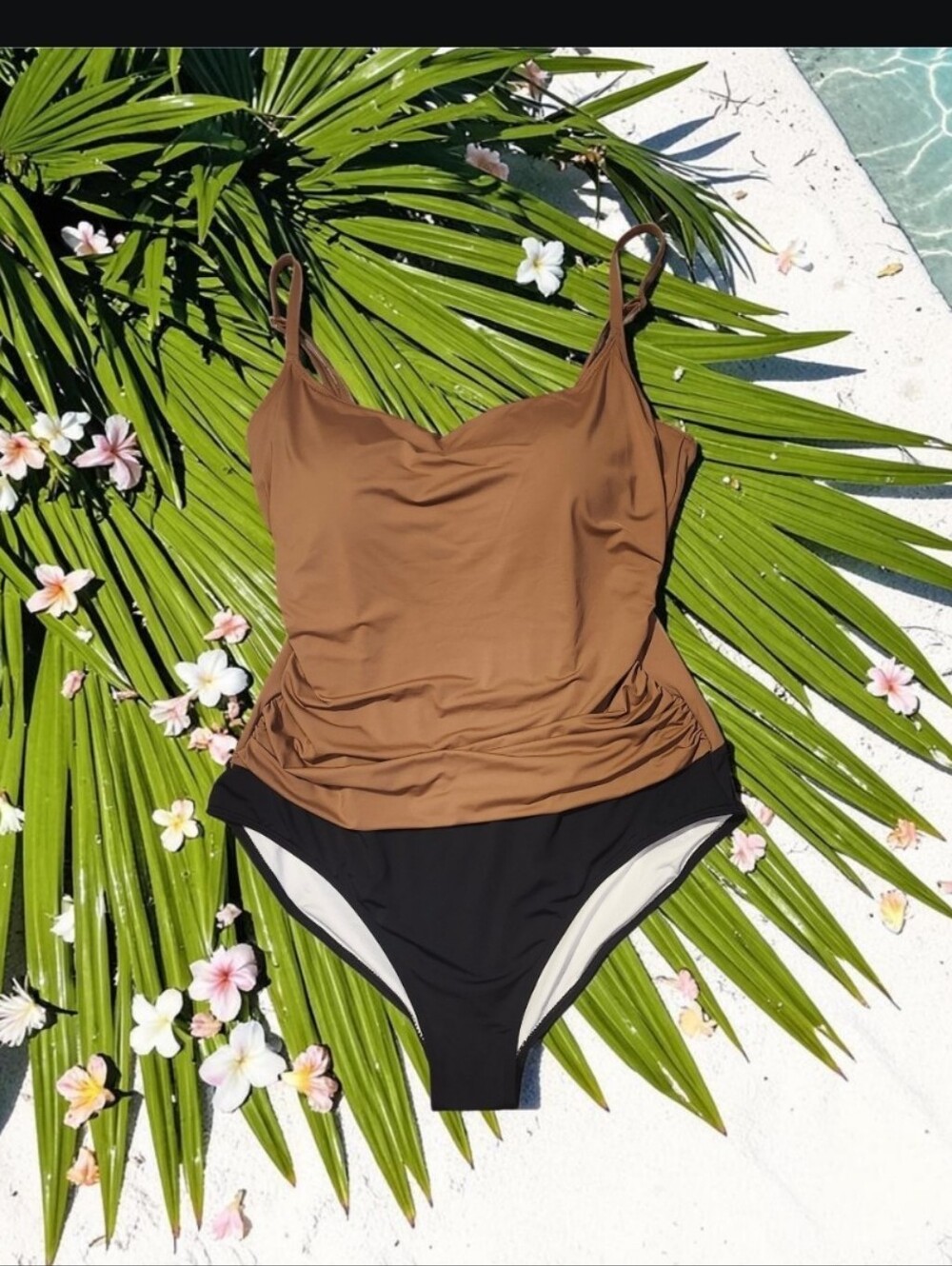 Women’s Brown Draped One-Piece Swimsuit